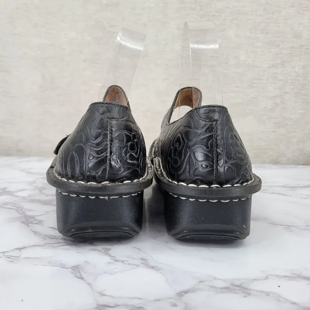 Alegria Paloma Black Rose Embossed Mary Jane Shoes Leather Women's Euro Size 39 - Picture 8 of 12